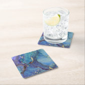 抽象芸術アルコールインクグリーンパープルブルー&金ゴールド スクエアペーパーコースター (インサイチュ)