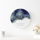 抽象芸術アルコールインクシルバーネービーブルーグリッター ラージ壁時計 (ホーム)