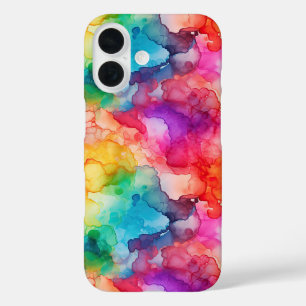 抽象芸術アルコールインクスタイルレインボー iPhone 16ケース