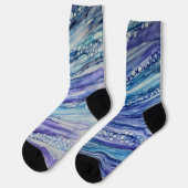 抽象芸術アルコールインクリキッドアートブルーパープル ソックス (左)