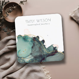 抽象芸術アルコールインク金ゴールドグリーンイヤリングディスプレイ スクエア名刺