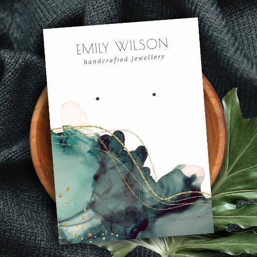 抽象芸術アルコールインク金ゴールドグリーンイヤリングディスプレイ 名刺
