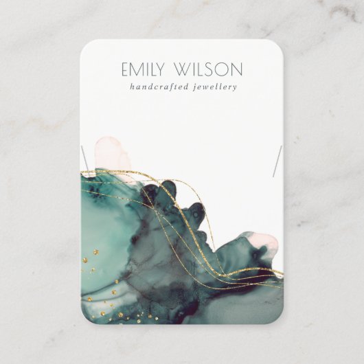 抽象芸術アルコールインク金ゴールドグリーンネックレスディスプレイ 名刺 (正面)