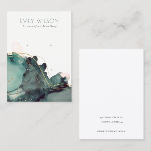 抽象芸術アルコールインク金ゴールドグリーン2イヤリングディスプレイ 名刺 (正面/裏面)