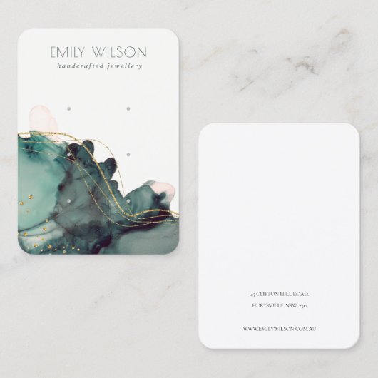 抽象芸術アルコールインク金ゴールドグリーン3イヤリングディスプレイ 名刺 (正面/裏面)
