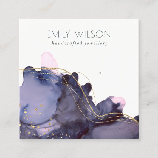 抽象芸術アルコールインク金ゴールドネイビーイヤリングディスプレイ スクエア名刺 (正面)