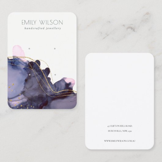 抽象芸術アルコールインク金ゴールドネイビー2イヤリングディスプレイ 名刺 (正面/裏面)