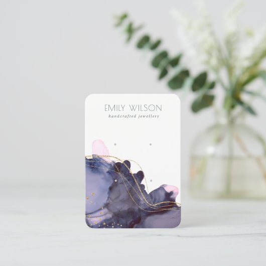 抽象芸術アルコールインク金ゴールドネイビー2イヤリングディスプレイ 名刺 (スタンド正面)