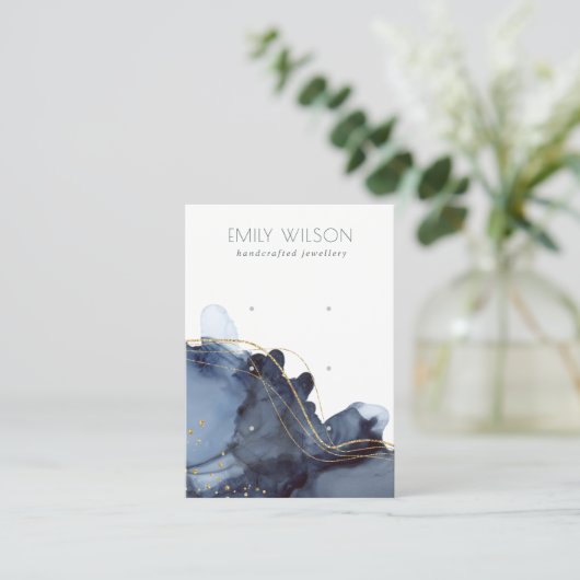 抽象芸術アルコールインク金ゴールドネイビー3イヤリングディスプレイ 名刺 (スタンド正面)