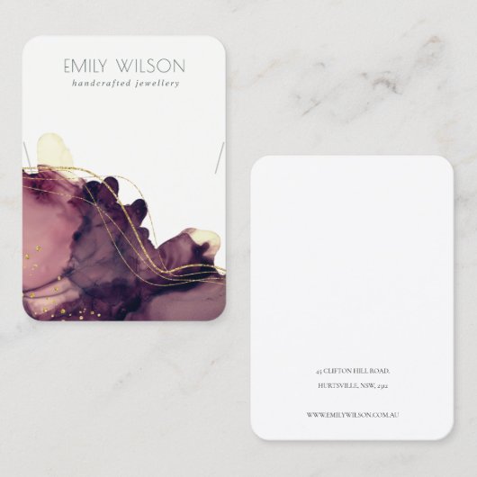 抽象芸術アルコールインク金ゴールドマルーンネックレスディスプレイ 名刺 (正面/裏面)