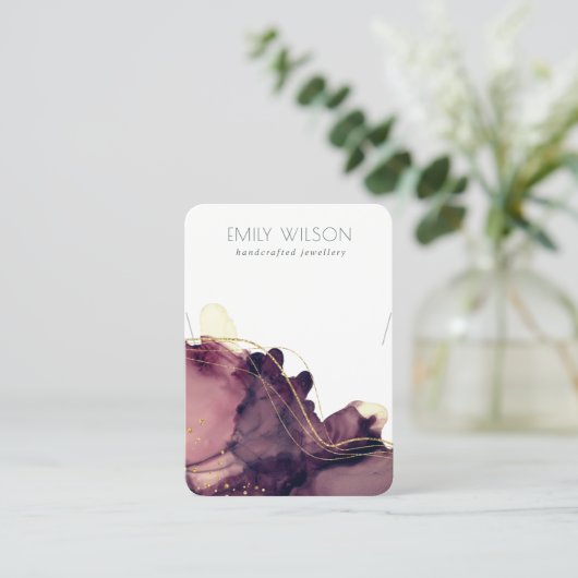 抽象芸術アルコールインク金ゴールドマルーンネックレスディスプレイ 名刺 (スタンド正面)
