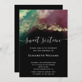 抽象芸術アルコールインク金ゴールドモダンスクリプト 招待状 (正面/裏面)