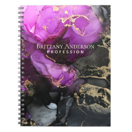 抽象芸術アルコールインク黒紫金ゴールド ノートブック