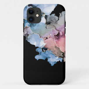 抽象芸術アルコールインクART青ピンク金ゴールドブラック iPhone 11 ケース