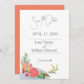 抽象芸術アロハ水カラーフローラ保存日付 セーブザデート (正面/裏面)