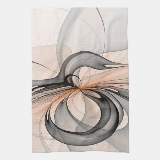 抽象芸術アントラサイトグレーシエナシェイプフラクタルアート キッチンタオル (縦)