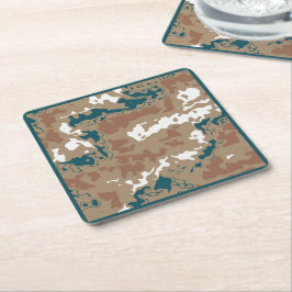 抽象芸術アースカモフラージブラウン スクエアペーパーコースター