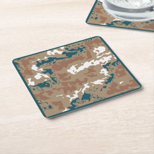 抽象芸術アースカモフラージブラウン スクエアペーパーコースター (アングル)