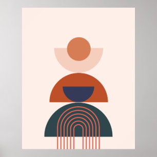 抽象芸術アーストーンブルーアーチサークルジオメトリック ポスター