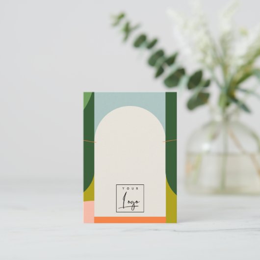 抽象芸術アーチレトロカラフルロゴネックレスホルダー 名刺 (スタンド正面)