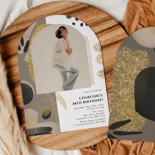 抽象芸術アーチ写真誕生日任意の年齢 招待状