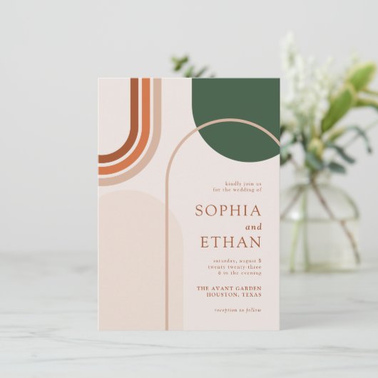 抽象芸術アーチ結婚式招待状ボホ 招待状 (スタンド正面)