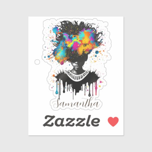 抽象芸術アーティストアフロウーマン |白黒 シール (シート)