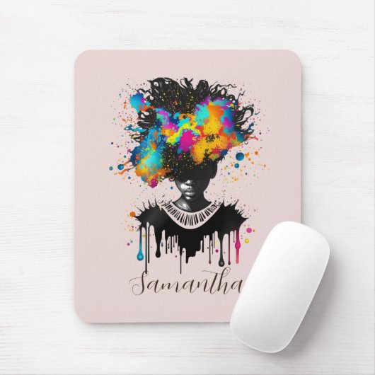 抽象芸術アーティストアフロウーマン |白黒 マウスパッド (マウス)