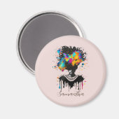 抽象芸術アーティストアフロウーマン |白黒 マグネット (正面/裏面)