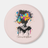 抽象芸術アーティストアフロウーマン |白黒 マグネット (正面)