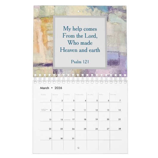 抽象芸術アートと月刊聖書の詩暦 カレンダー (3月 2026)