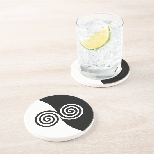抽象芸術アートと螺旋丸(白黒) コースター (側面)