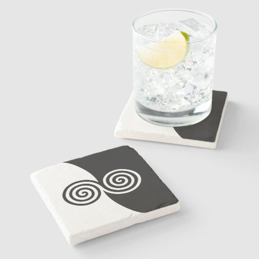 抽象芸術アートと螺旋丸(白黒) ストーンコースター (横)