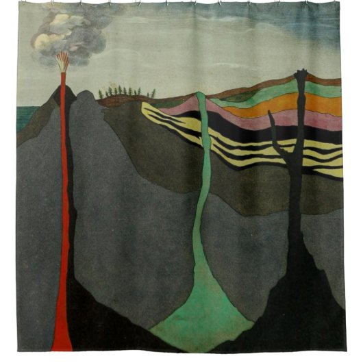 抽象芸術アートの切り離された地球火山 シャワーカーテン (正面)
