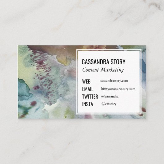 抽象芸術アートの手絵を描でとろ水の色のスプラッシュ 名刺 (裏面)
