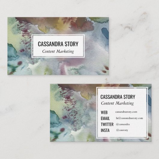 抽象芸術アートの手絵を描でとろ水の色のスプラッシュ 名刺 (正面/裏面)