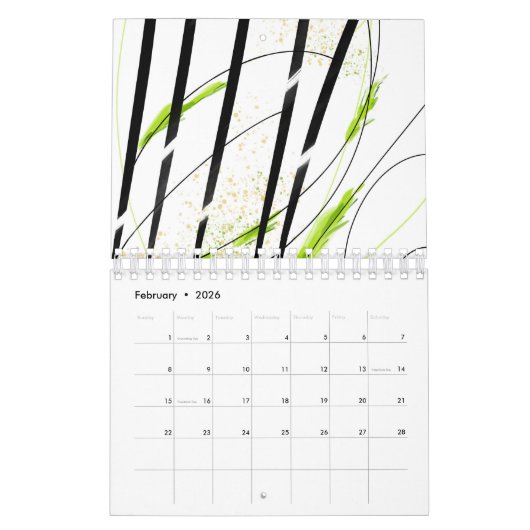 抽象芸術アートの黒い線のアーモダントワーク色 カレンダー (2月 2026)