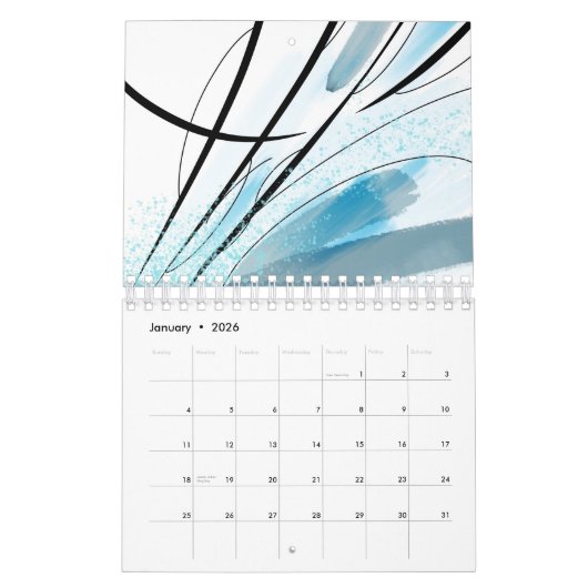 抽象芸術アートの黒い線のアーモダントワーク色 カレンダー (1月 2026)