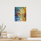 抽象芸術アートイエローオレンジブルーブラックスワール ポスター (キッチン)