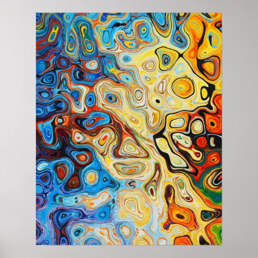 抽象芸術アートイエローオレンジブルーブラックスワール ポスター (正面)