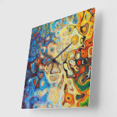 抽象芸術アートイエローオレンジブルー渦巻き スクエア壁時計 (傾斜)