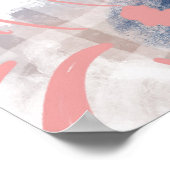 抽象芸術アートオリジナルグレーコーラルネイビー ポスター (角)