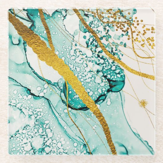 抽象芸術アートクラウド:半透明インク ガラスコースター (正面)