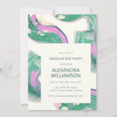 抽象芸術アートグリーンウォーター色卒業パーティー 招待状 (正面)