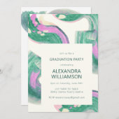 抽象芸術アートグリーンウォーター色卒業パーティー 招待状 (正面/裏面)