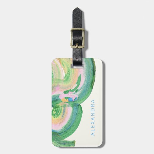 抽象芸術アートグリーンウォーター色大理石名 ラゲッジタグ (正面縦)