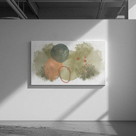 抽象芸術アートグリーンストークス、金ゴールド付きピーチサークル キャンバスプリント