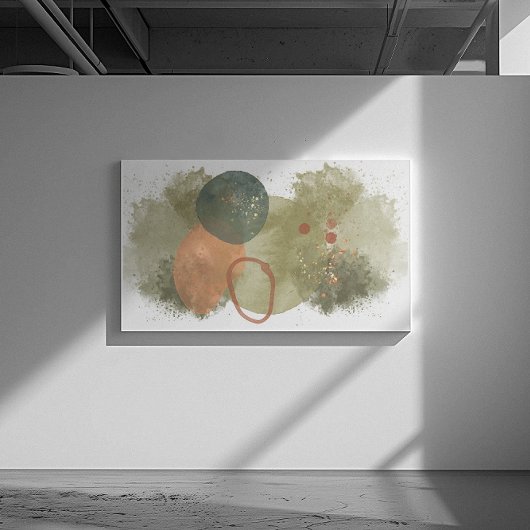 抽象芸術アートグリーンストークス、金ゴールド付きピーチサークル キャンバスプリント