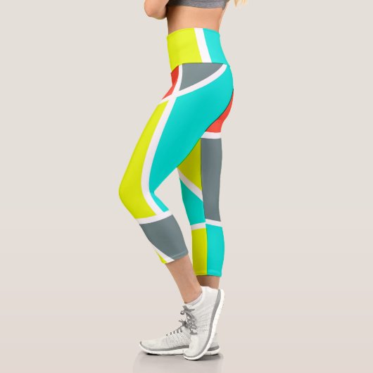 抽象芸術アートグレーイエローコーラルミニマリズム カプリレギンス (左)