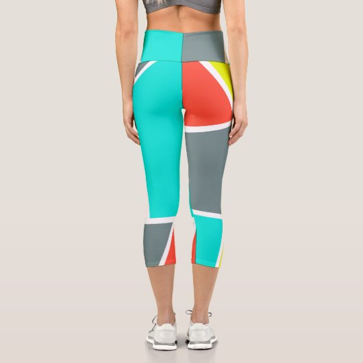 抽象芸術アートグレーイエローコーラルミニマリズム カプリレギンス (裏面)